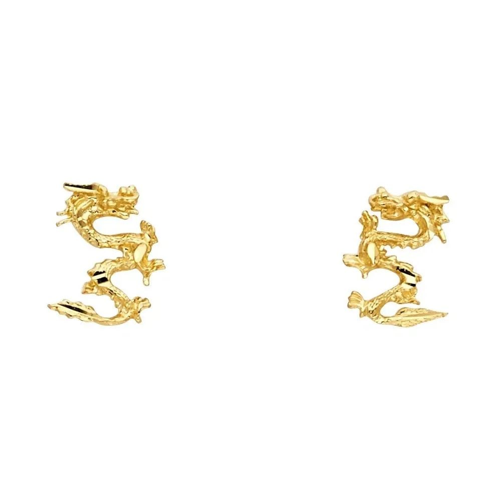 NEW 14K YELLOW GOLD SMALL DRAGON POST EARRINGS: NEW 14K YELLOW GOLD SMALL DRAGON POST EARRINGS SMALL DRAGON POST EARRINGS NEW 14K YELLOW GOLD HEIGHT - 11 mm WIDTH - 7 mm Apx WEIGHT - 1 g