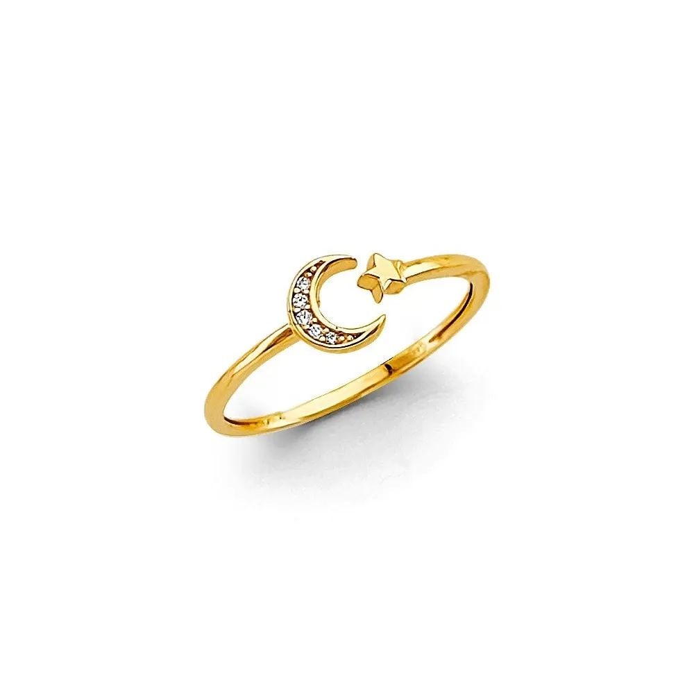 NEW 14K TWO TONE GOLD MOON & STAR OPEN RING - SIZE 7 (1 of 2)