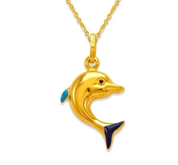 NEW 14K YELLOW GOLD DOLPHIN ENAMEL CHARM PENDANT: NEW 14K YELLOW GOLD DOLPHIN ENAMEL CHARM PENDANT DOLPHIN ENAMEL CHARM PENDANT NEW 14K YELLOW GOLD Apx. WIDTH: 15x18mm Apx WEIGHT: 1.1g