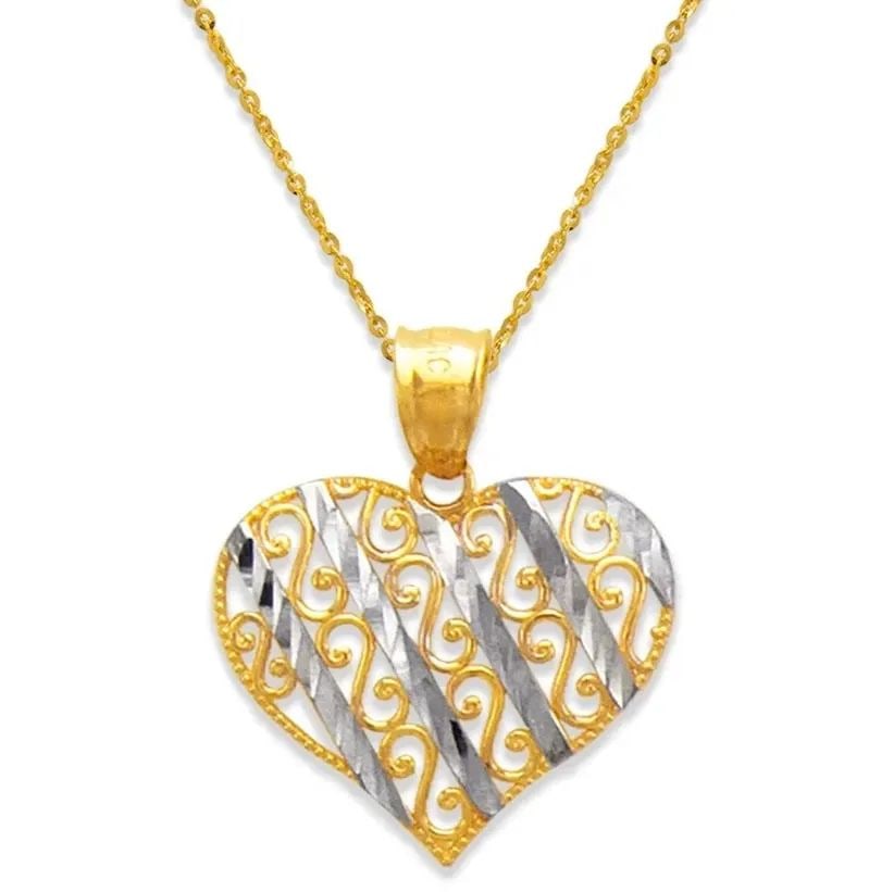 NEW 14K TWO TONE GOLD DECORATIVE HEART PENDANT (1 of 2)