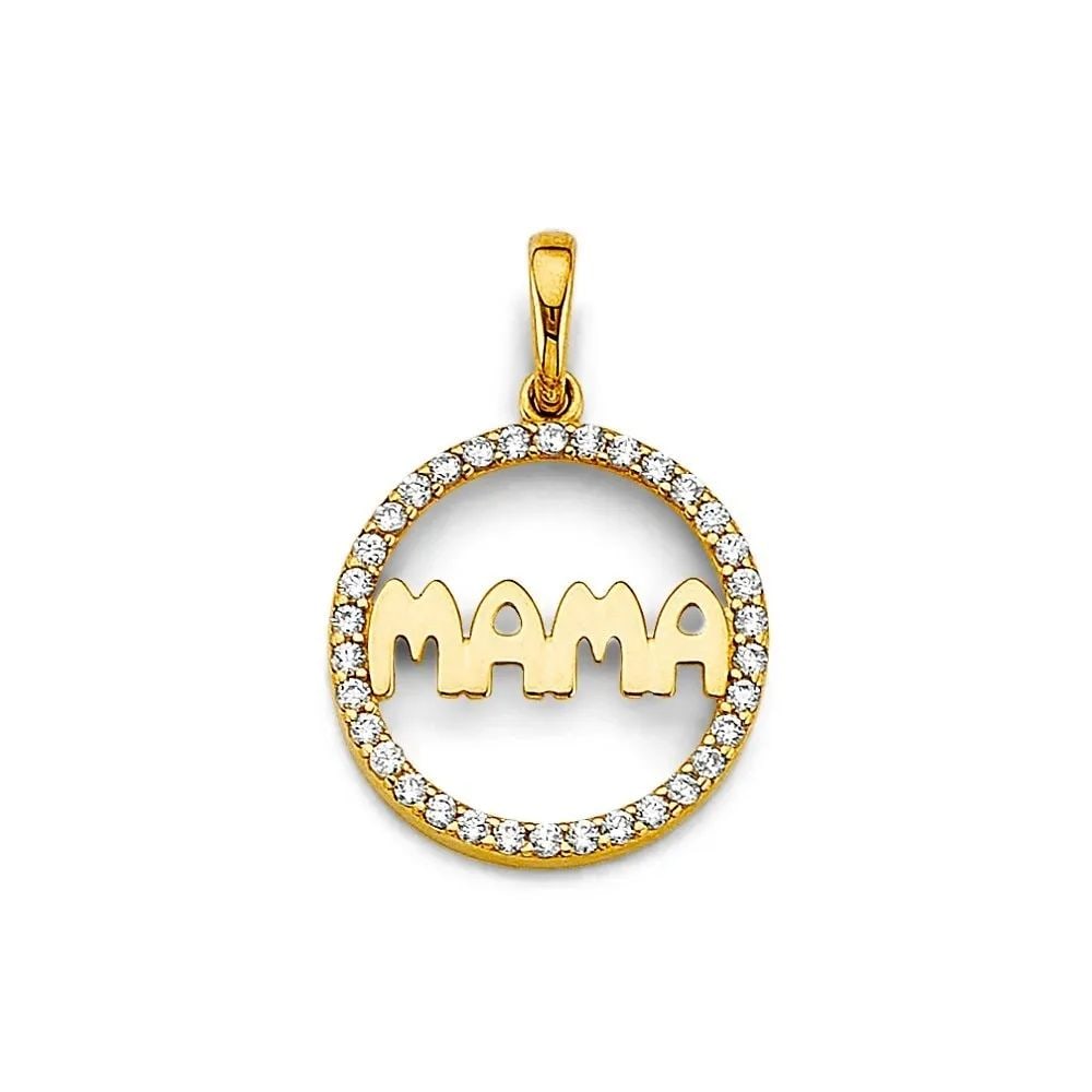 NEW 14K YELLOW GOLD ROUND MAMA PENDANT: NEW 14K YELLOW GOLD ROUND MAMA PENDANT ROUND MAMA PENDANT NEW 14K YELLOW GOLD Height : 25 mm Width : 17 mm Apx. WEIGHT : 1.3g
