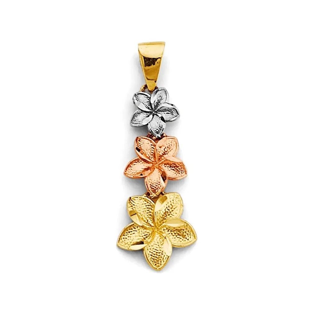 NEW 14K TRI COLOR GOLD FLOWER PENDANT: NEW 14K TRI COLOR GOLD FLOWER PENDANT FLOWER PENDANT NEW 14K TRI COLOR GOLD Height : 30 mm Width : 10 mm Apx. WEIGHT : 1g