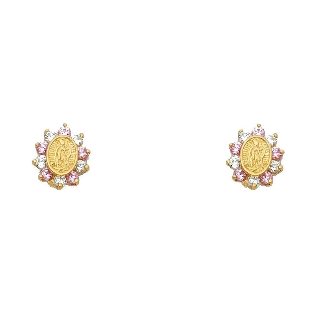 NEW 14K YELLOW GOLD PINK GUADLUPE STUD EARRINGS: NEW 14K YELLOW GOLD PINK GUADLUPE STUD EARRINGS PINK GUADLUPE STUD EARRINGS NEW 14K YELLOW GOLD