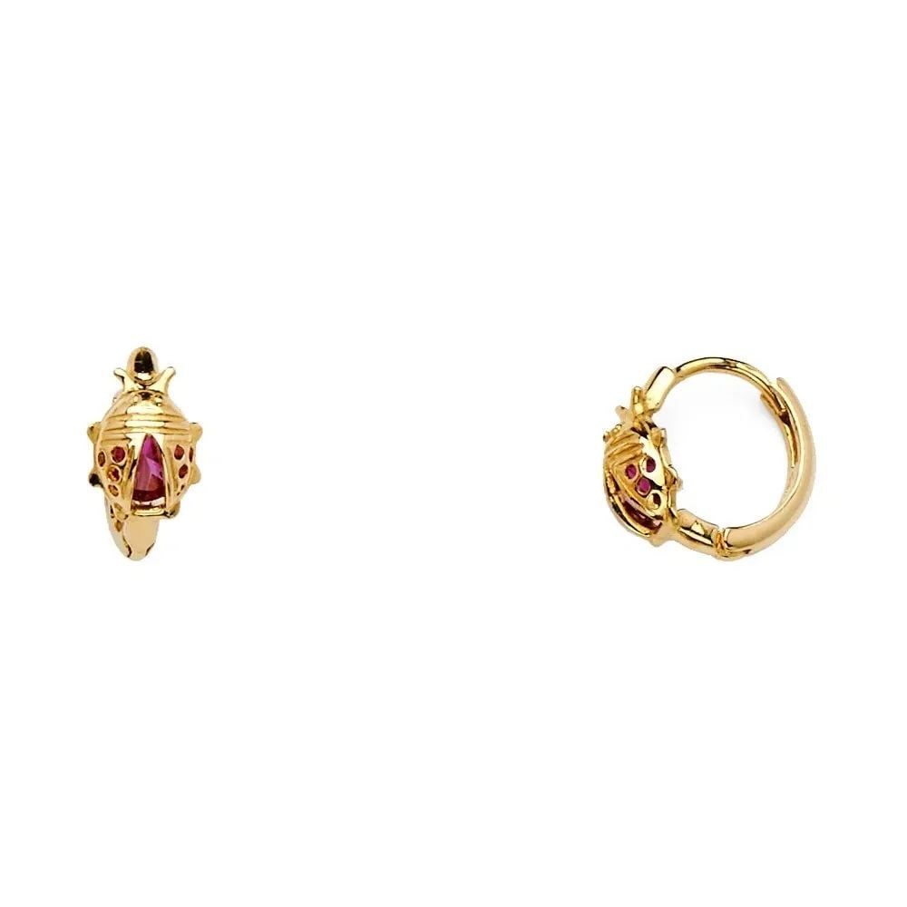 NEW 14K YELLOW GOLD LADY BUG HUGGIES EARRINGS (1 of 2)