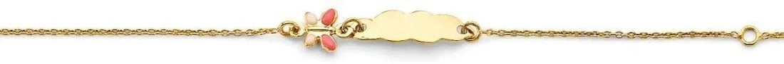 NEW 14K YELLOW GOLD ENAMEL BUTTERFLY BABY ID BRACELET: NEW 14K YELLOW GOLD ENAME BUTTERFLY BABY ID BRACELET ENAME BUTTERFLY BABY ID BRACELET NEW 14K YELLOW GOLD LENGTH - 5+1in Apx WEIGHT - 1.3g