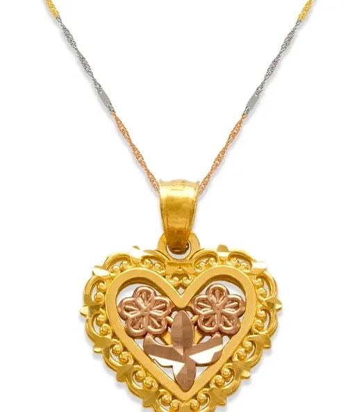 NEW 14K TWO TONE GOLD TWO-PIECE HEART PENDANT (1 of 2)