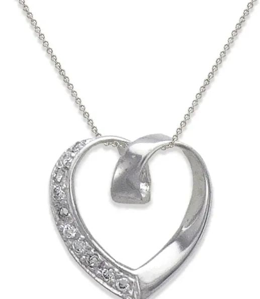 NEW 14K WHITE GOLD 16MM HEART PENDANT (1 of 2)