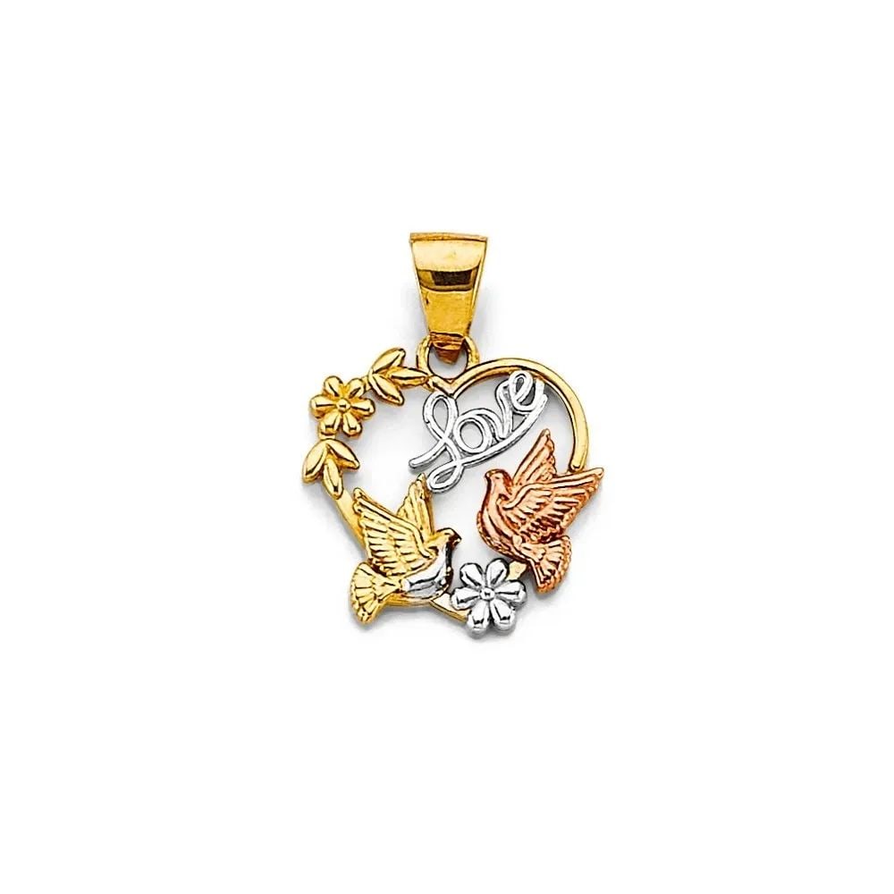 NEW 14K TRI COLOR GOLD HEART DOVE PENDANT: NEW 14K TRI COLOR GOLD HEART DOVE PENDANT HEART DOVE PENDANT NEW 14K TRI COLOR GOLD Height : 20 mm Width : 13 mm Apx. WEIGHT : 1.2g