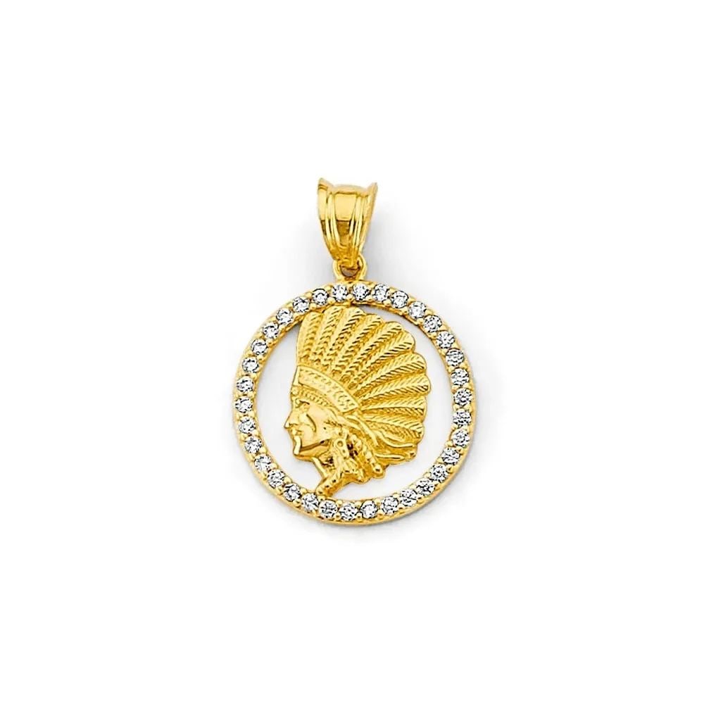 NEW 14K YELLOW GOLD INDIAN PENDANT: NEW 14K YELLOW GOLD INDIAN PENDANT INDIAN PENDANT NEW 14K YELLOW GOLD Height : 20 mm Width : 15 mm Apx. WEIGHT : 1g