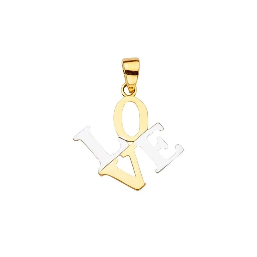 NEW 14K TWO TONE GOLD LOVE PENDANT: NEW 14K TWO TONE GOLD LOVE PENDANT LOVE PENDANT NEW 14K TWO TONE GOLD Height : 19 mm Width : 15 mm Apx. WEIGHT : 1g