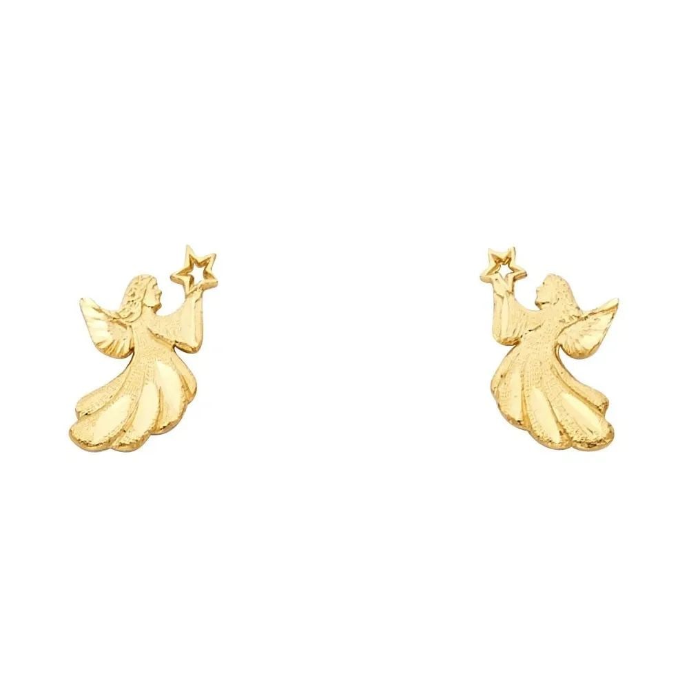 NEW 14K YELLOW GOLD SMALL ANGEL POST EARRINGS: NEW 14K YELLOW GOLD SMALL ANGEL POST EARRINGS SMALL ANGEL POST EARRINGS NEW 14K YELLOW GOLD HEIGHT - 13 mm WIDTH - 7 mm Apx WEIGHT - 0.8 g