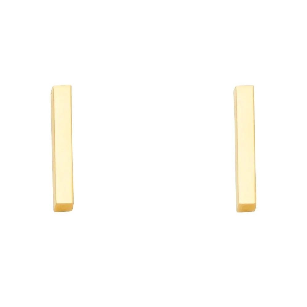 NEW 14K YELLOW GOLD LITTLE BAR EARRINGS WITH PUSH BACK (1 of 2)