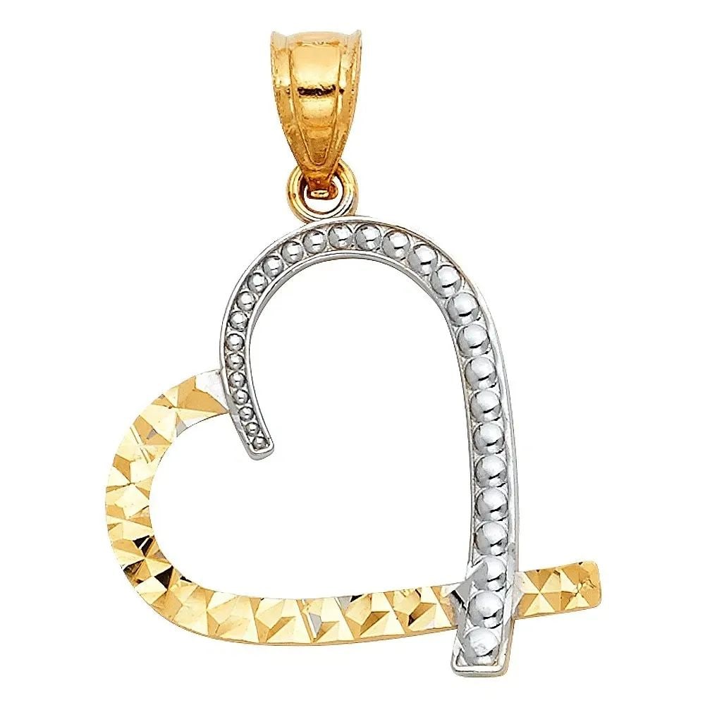 NEW 14K TWO TONE GOLD HEART PENDANT: NEW 14K TWO TONE GOLD HEART PENDANT HEART PENDANT NEW 14K TWO TONE GOLD Height : 20 mm Width : 20 mm Apx. WEIGHT : 1g