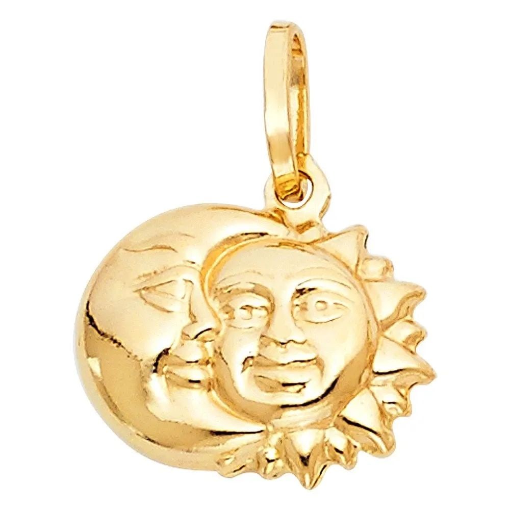 NEW 14K YELLOW GOLD HOLLOW SUN & MOON PENDANT (1 of 2)