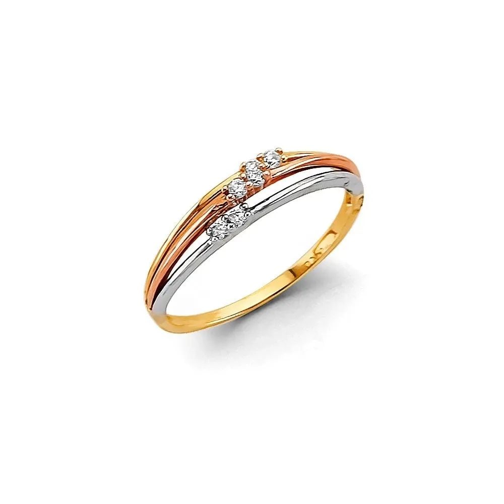 NEW 14K TRI COLOR GOLD 2 LINE RING - SIZE 7 (1 of 2)