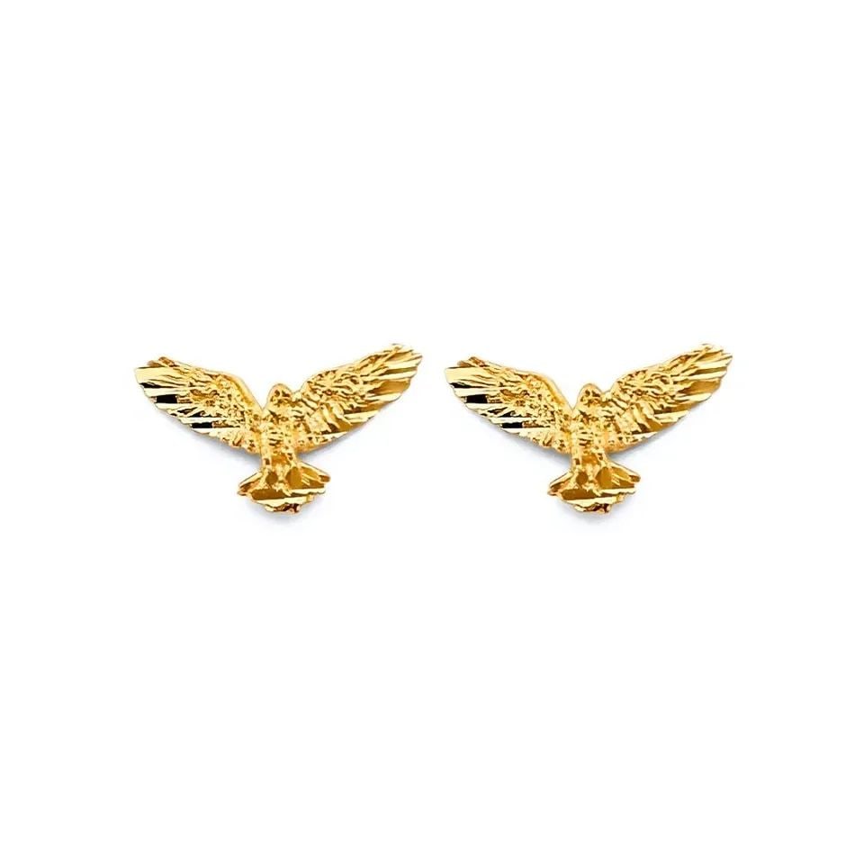 NEW 14K YELLOW GOLD EAGLE PUSH BACK EARRINGS - 2