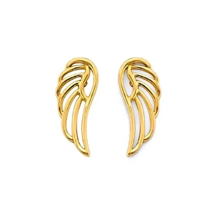 NEW 14K YELLOW GOLD WING PUSH BACK EARRINGS (1 of 2)