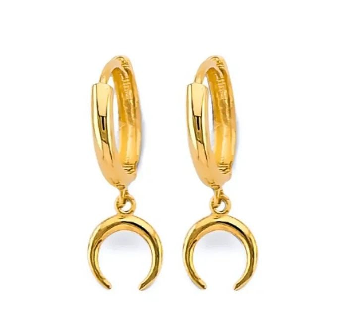 NEW 14K YELLOW GOLD CRESCENT MOON HUGGIES EARRINGS (1 of 2)