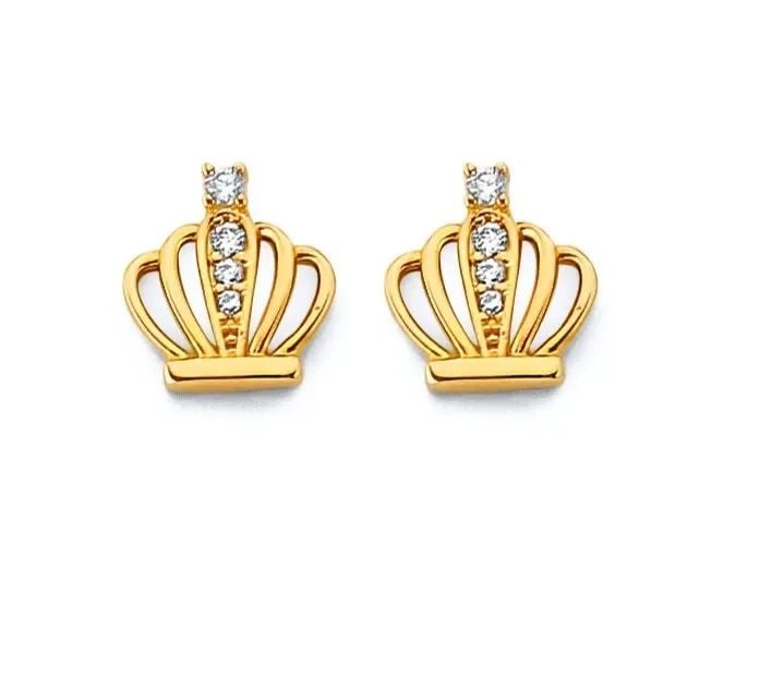 NEW 14K YELLOW GOLD CROWN PUSH BACK EARRINGS (1 of 2)