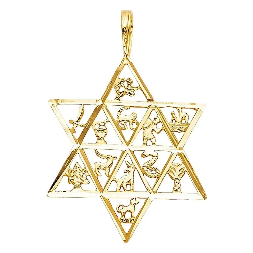 NEW 14K YELLOW GOLD 12 ANIMAL STAR PENDANT (1 of 2)