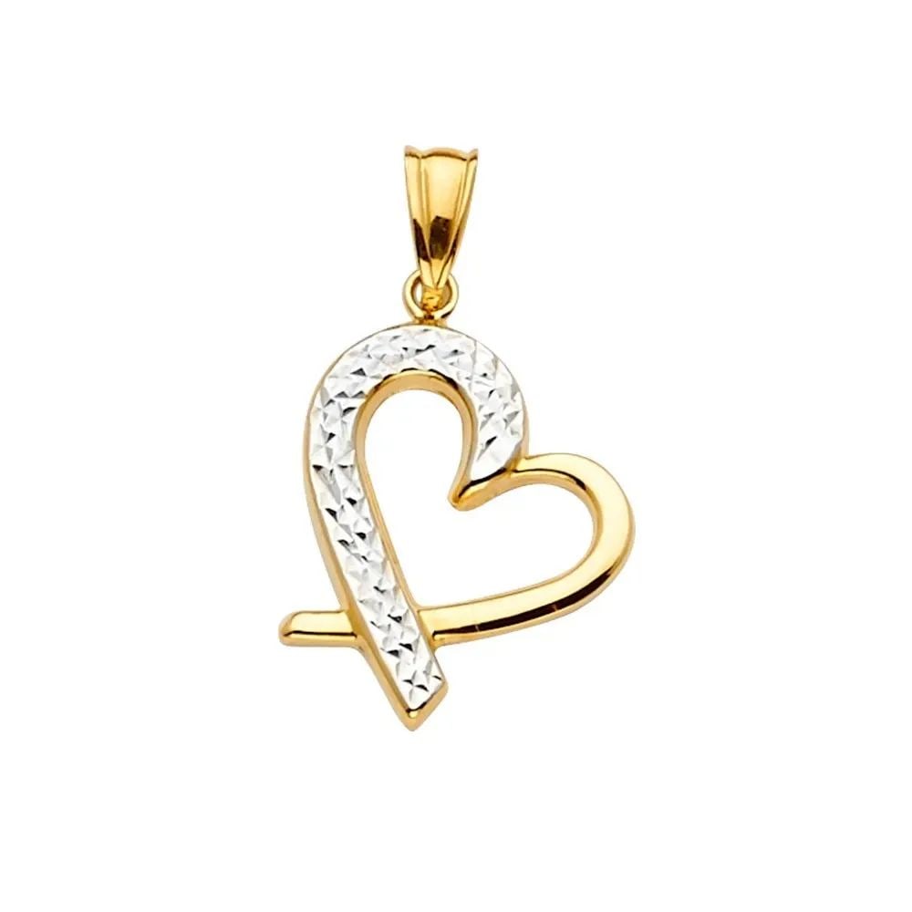 NEW 14K TWO TONE GOLD HEART PENDANT: NEW 14K TWO TONE GOLD HEART PENDANT HEART PENDANT NEW 14K TWO TONE GOLD Height : 23 mm Width : 15 mm Apx. WEIGHT : 1g