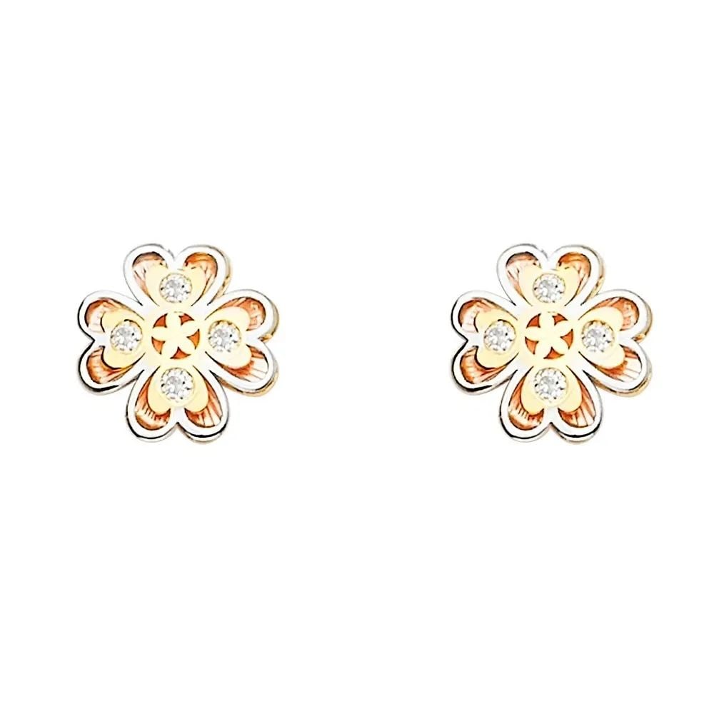 NEW 14K TRI COLOR GOLD FLOWER POST EARRINGS (1 of 2)