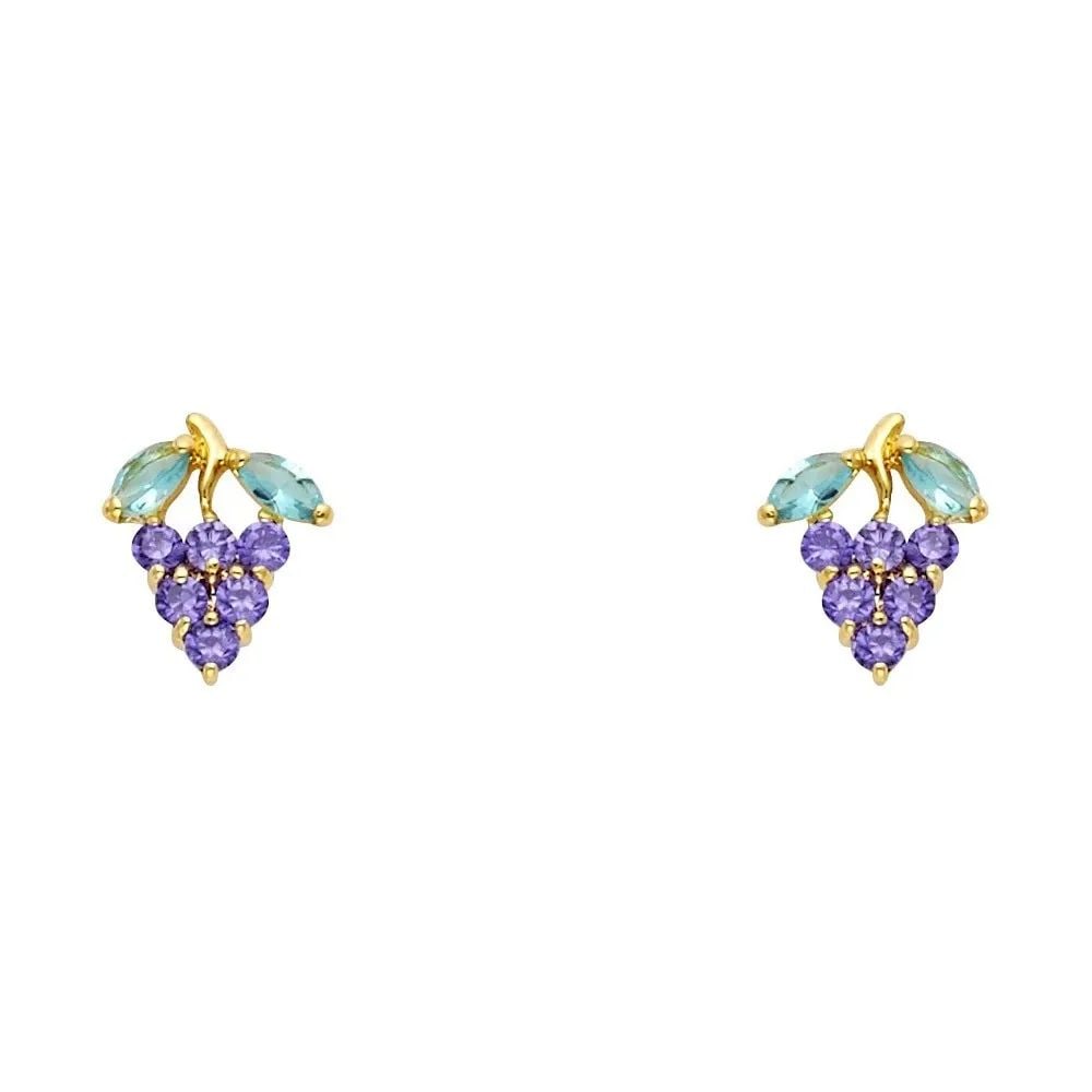 NEW 14K YELLOW GOLD GRAPE PURPLE STUD EARRINGS: NEW 14K YELLOW GOLD GRAPE PURPLE STUD EARRINGS GRAPE PURPLE STUD EARRINGS NEW 14K YELLOW GOLD