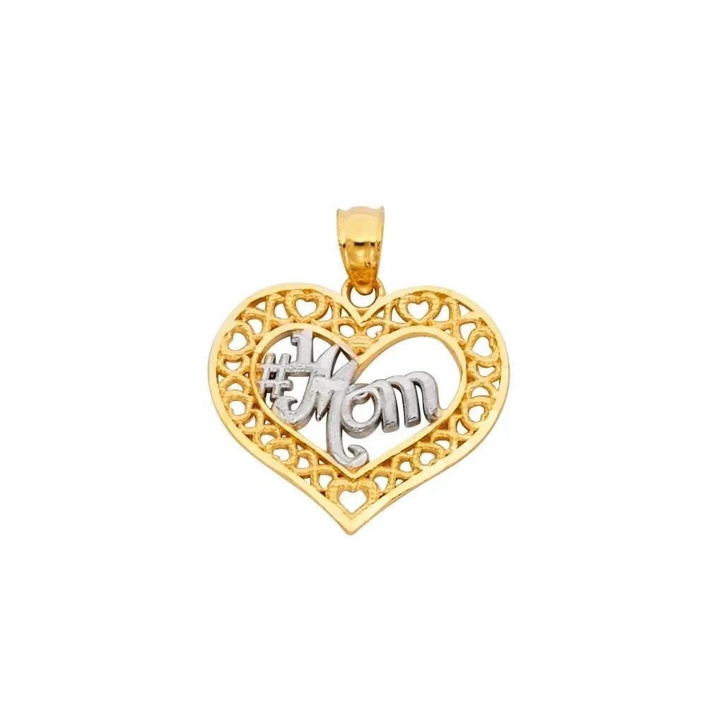 NEW 14K TWO TONE GOLD MOM HEART PENDANT: NEW 14K TWO TONE GOLD MOM HEART PENDANT MOM HEART PENDANT NEW 14K TWO TONE GOLD Height : 15 mm Width : 18 mm Apx. WEIGHT : 1g