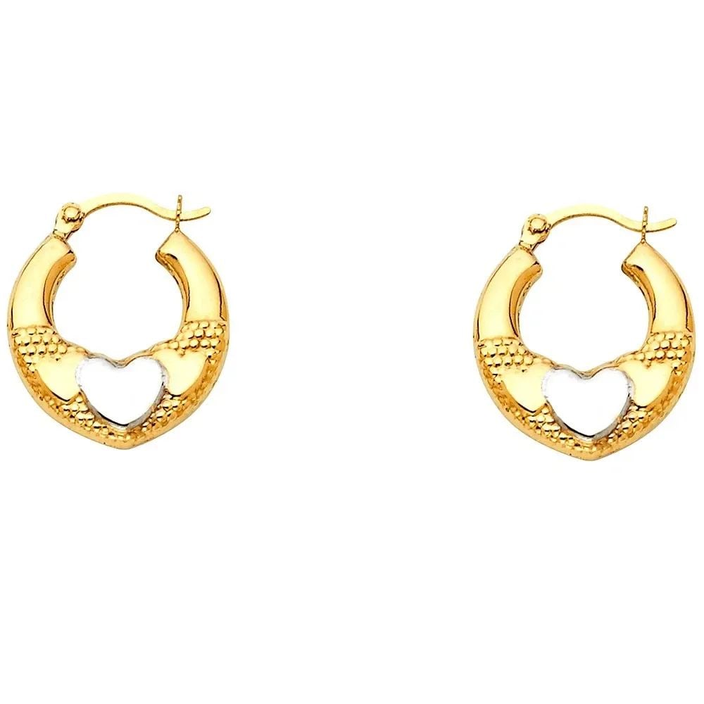 NEW 14K TWO TONE GOLD FANCY HOLLOW HOOP EARRINGS: NEW 14K TWO TONE GOLD FANCY HOLLOW HOOP EARRINGS FANCY HOLLOW HOOP EARRINGS NEW 14K TWO TONE GOLD Height : 18 mm Width : 18 mm Weight : 0.7g
