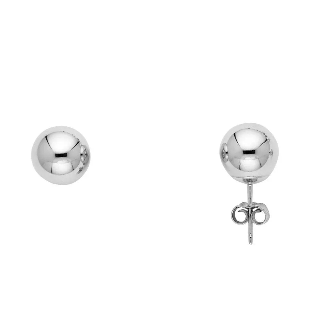 NEW 14K 8MM WHITE RHODIUM PLATED BALL POST EARRINGS WITH PUCH BACK (1 of 2)