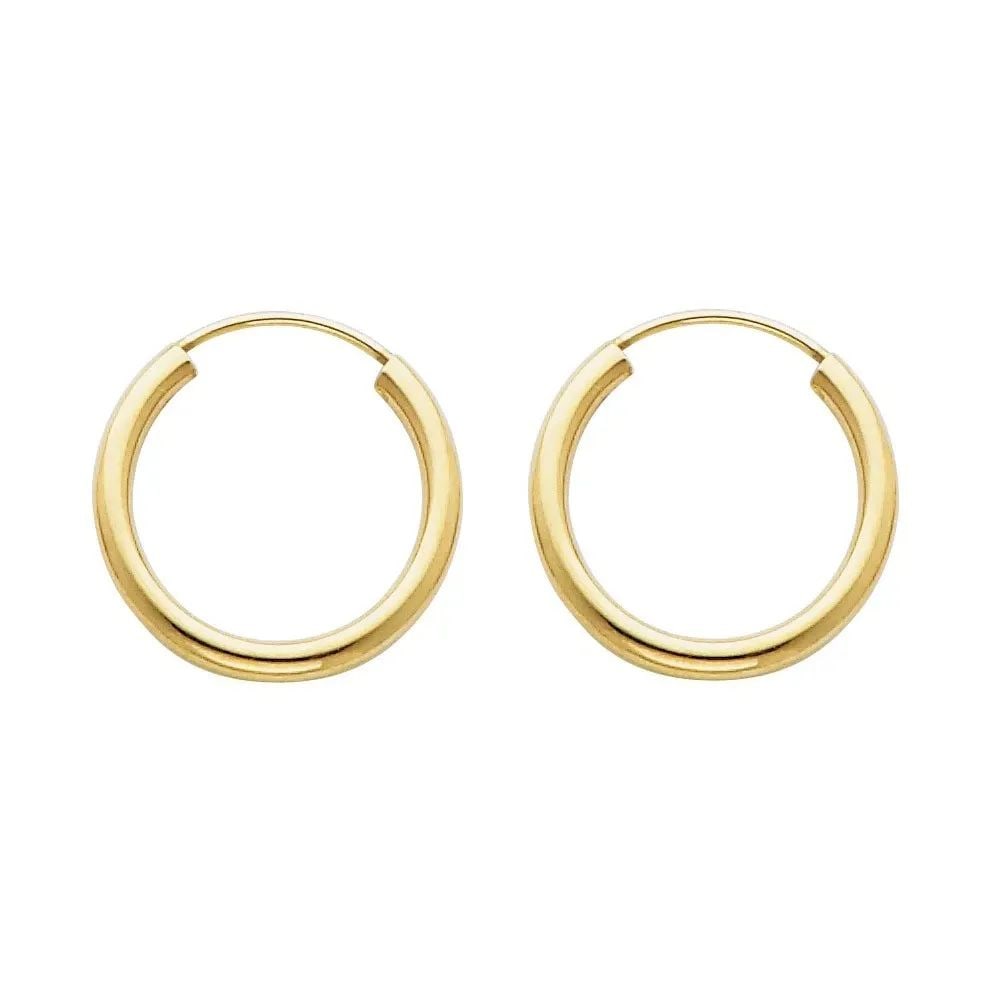 NEW 14K YELLOW GOLD 2MM ROUND TUBE POLISHED ENDLESS HOOP EARRINGS (1 7MM): NEW 14K YELLOW GOLD 2MM ROUND TUBE POLISHED ENDLESS HOOP EARRINGS (1 7MM) 2MM ROUND TUBE POLISHED ENDLESS HOOP EARRINGS (1 7MM) NEW 14K YELLOW GOLD HEIGHT - 17 mm WIDTH - 17 mm Apx WEIGHT - 0.7 g
