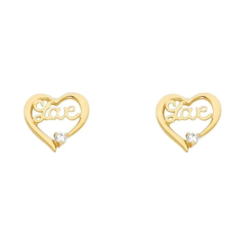 NEW 14K YELLOW GOLD LOVE HEART STUD EARRINGS: NEW 14K YELLOW GOLD LOVE HEART STUD EARRINGS LOVE HEART STUD EARRINGS NEW 14K YELLOW GOLD