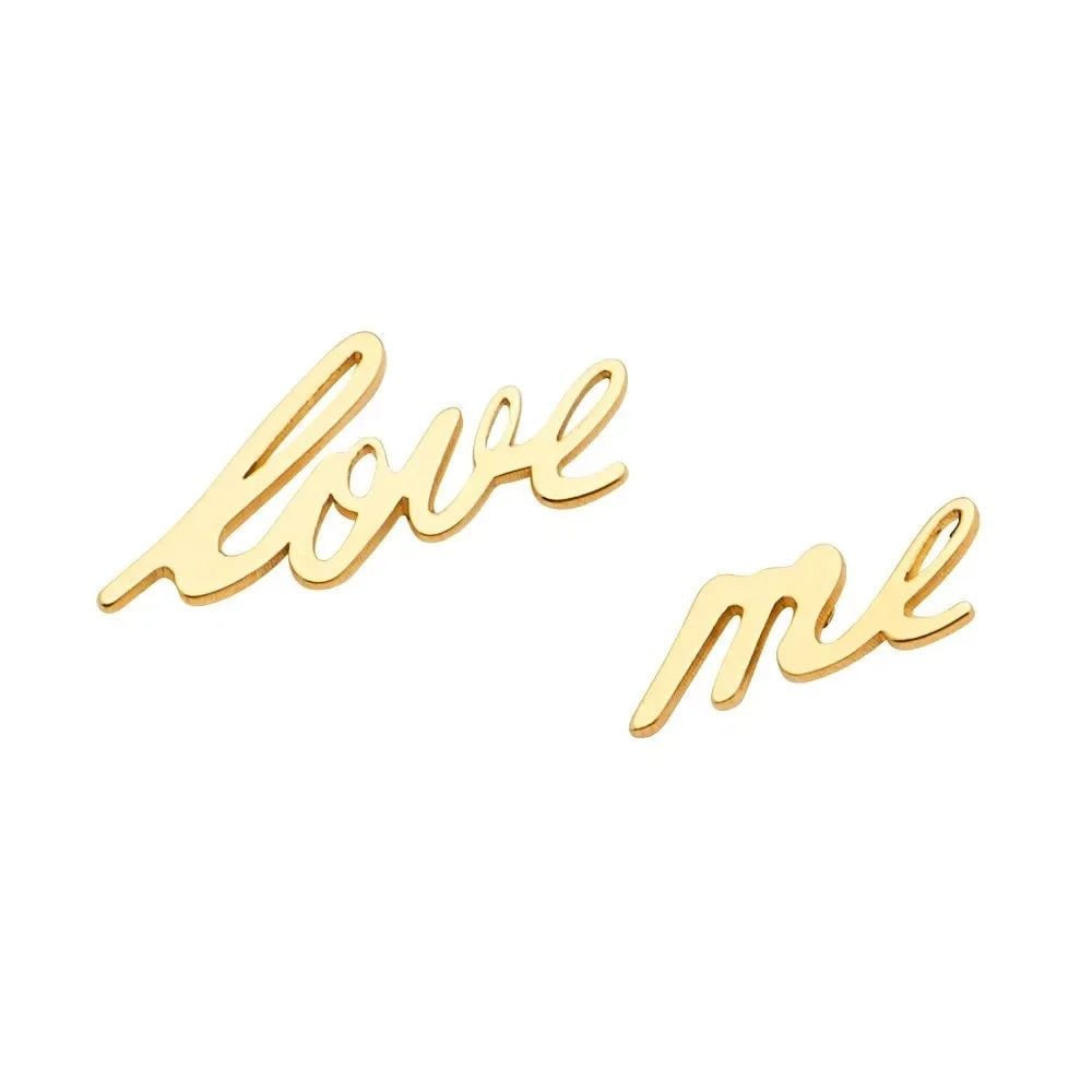 NEW 14K YELLOW GOLD LOVE ME EARRINGS WITH PUSH BACK: NEW 14K YELLOW GOLD LOVE ME EARRINGS WITH PUSH BACK LOVE ME EARRINGS WITH PUSH BACK NEW 14K YELLOW GOLD HEIGHT - 6 mm WIDTH - 16 mm Apx WEIGHT - 0.7 g