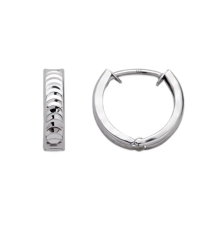 NEW 14K WHITE GOLD 11MM DIAMOND CUT HUGGIE EARRINGS (1 of 2)