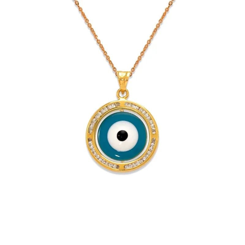 NEW 14K YELLOW GOLD SMALL EVIL EYE ENAMEL PENDANT (1 of 2)