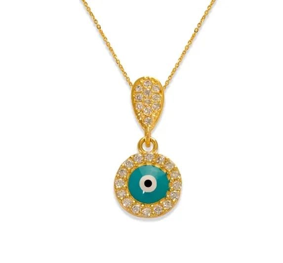 NEW 14K YELLOW GOLD FANCY EVIL EYE PENDANT (1 of 2)