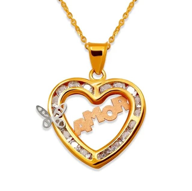 NEW 14K TRICOLOR GOLD AMOR HEART PENDANT (1 of 2)