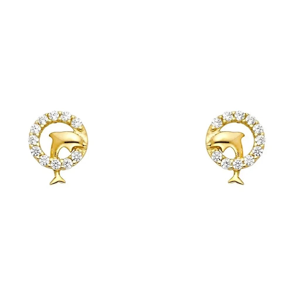 NEW 14K YELLOW GOLD DOLPHIN STUD EARRINGS WITH SCREW BACK: NEW 14K YELLOW GOLD DOLPHIN STUD EARRINGS WITH SCREW BACK DOLPHIN STUD EARRINGS WITH SCREW BACK NEW 14K YELLOW GOLD