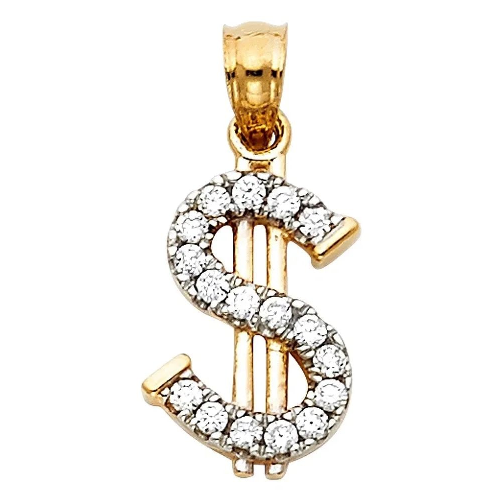 NEW 14K TWO TONE GOLD DOLLAR SIGN PENDANT: NEW 14K TWO TONE GOLD DOLLAR SIGN PENDANT DOLLAR SIGN PENDANT NEW 14K TWO TONE GOLD Height : 14 mm Width : 10 mm Apx. WEIGHT : 0.9g
