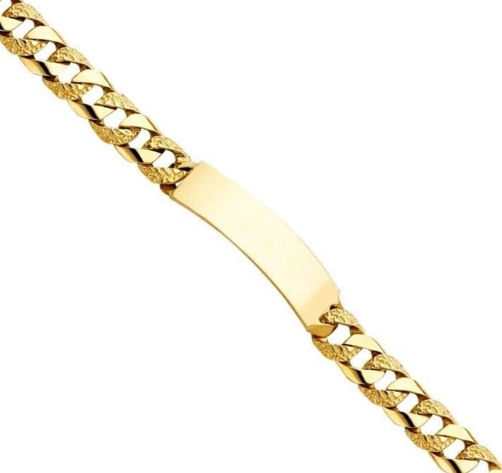 NEW 14K YELLOW GOLD NUGGET CURB LINK ID BRACELET: NEW 14K YELLOW GOLD NUGGET CUBAN LINK ID BRACELET NUGGET CUBAN LINK ID BRACELET NEW 14K YELLOW GOLD LENGTH - 8.5in Apx WEIGHT - 30.7g