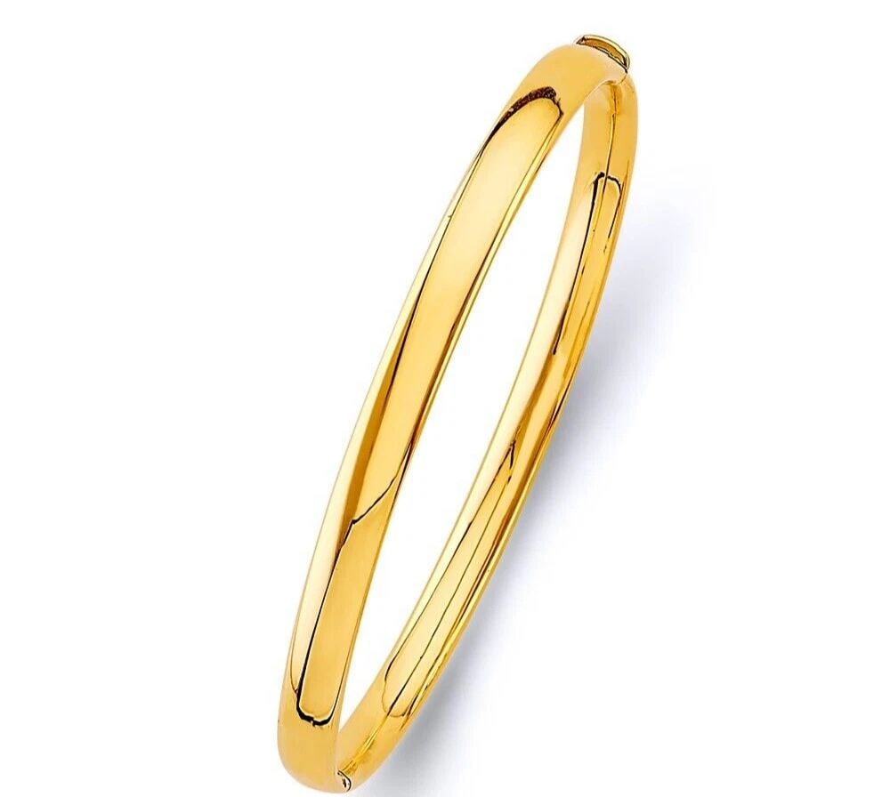 NEW 14K YELLOW GOLD 7MM PLAIN HOLLOW OVAL BANGLE (1 of 2)
