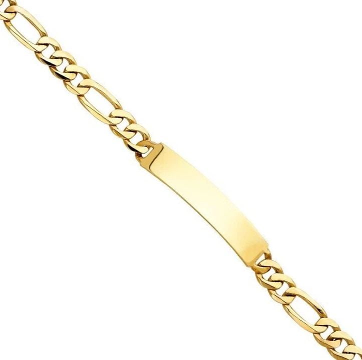 NEW 14K YELLOW GOLD FIGARO LINK ID BRACELET (1 of 2)