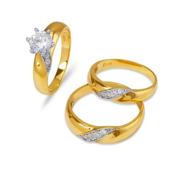 NEW 14K TWO TONE GOLD WEDDING TRIO RING SET (1 of 2)