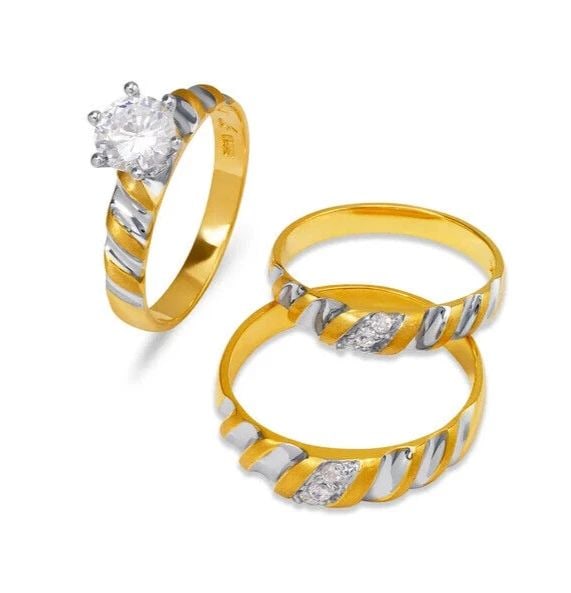 NEW 14K TWO TONE GOLD WEDDING TRIO RING SET (1 of 2)