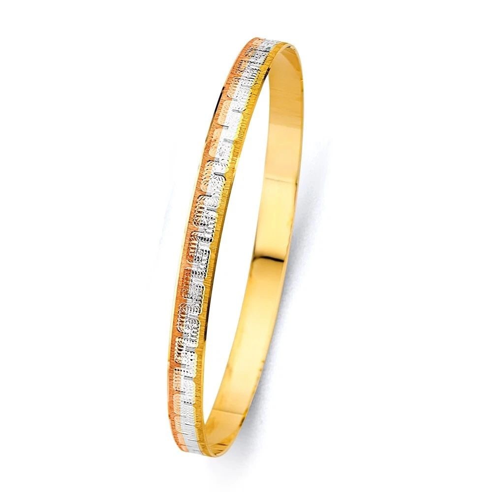 NEW 14K TRI COLOR GOLD 6MM SOLID BANGLE (1 of 2)