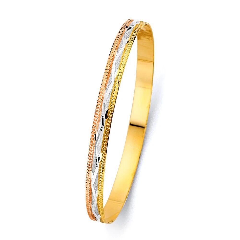 NEW 14K TRI COLOR GOLD 6MM SOLID BANGLE (1 of 2)