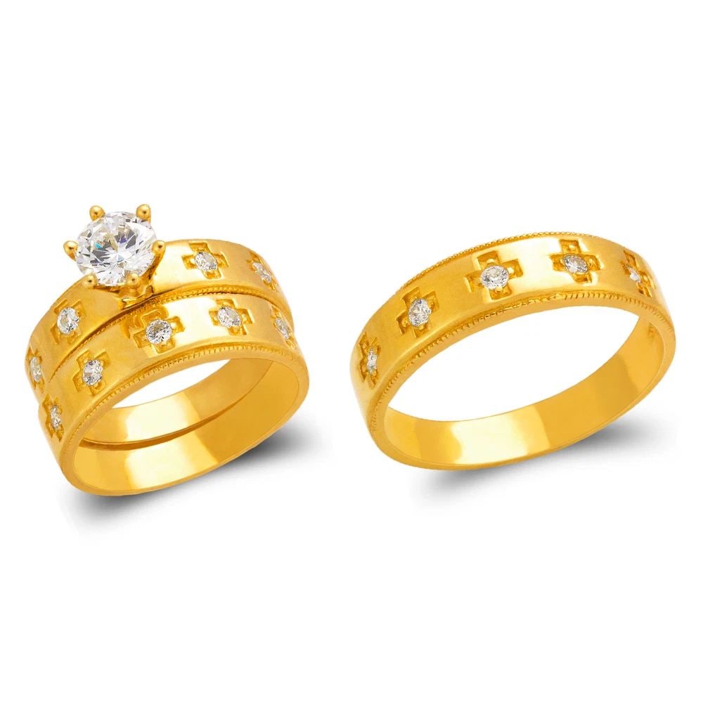 NEW 14K YELLOW GOLD WEDDING TRIO RING SET (1 of 2)