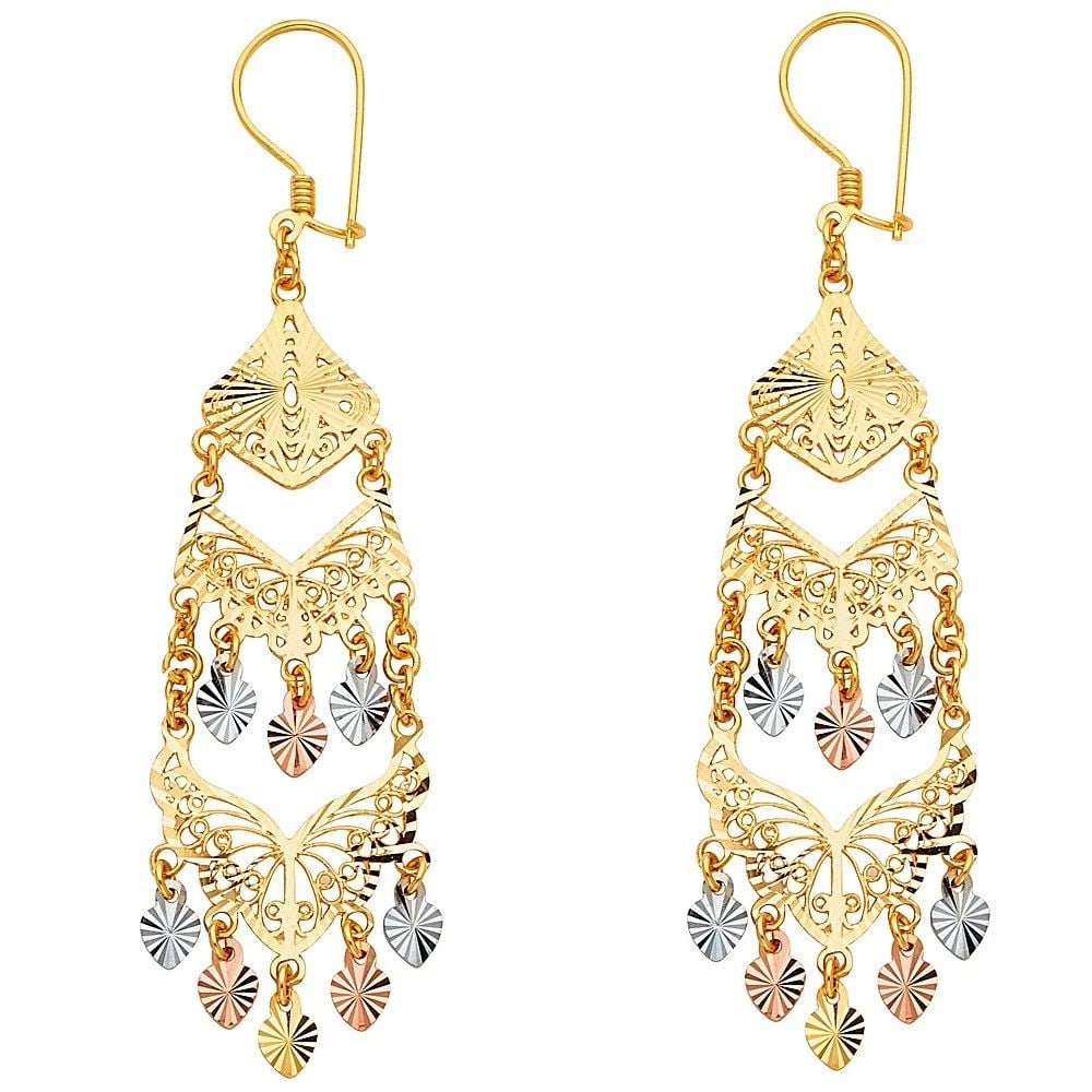 NEW 14K TRI COLOR GOLD DC CHANDELIER HANGING EARRINGS (1 of 2)