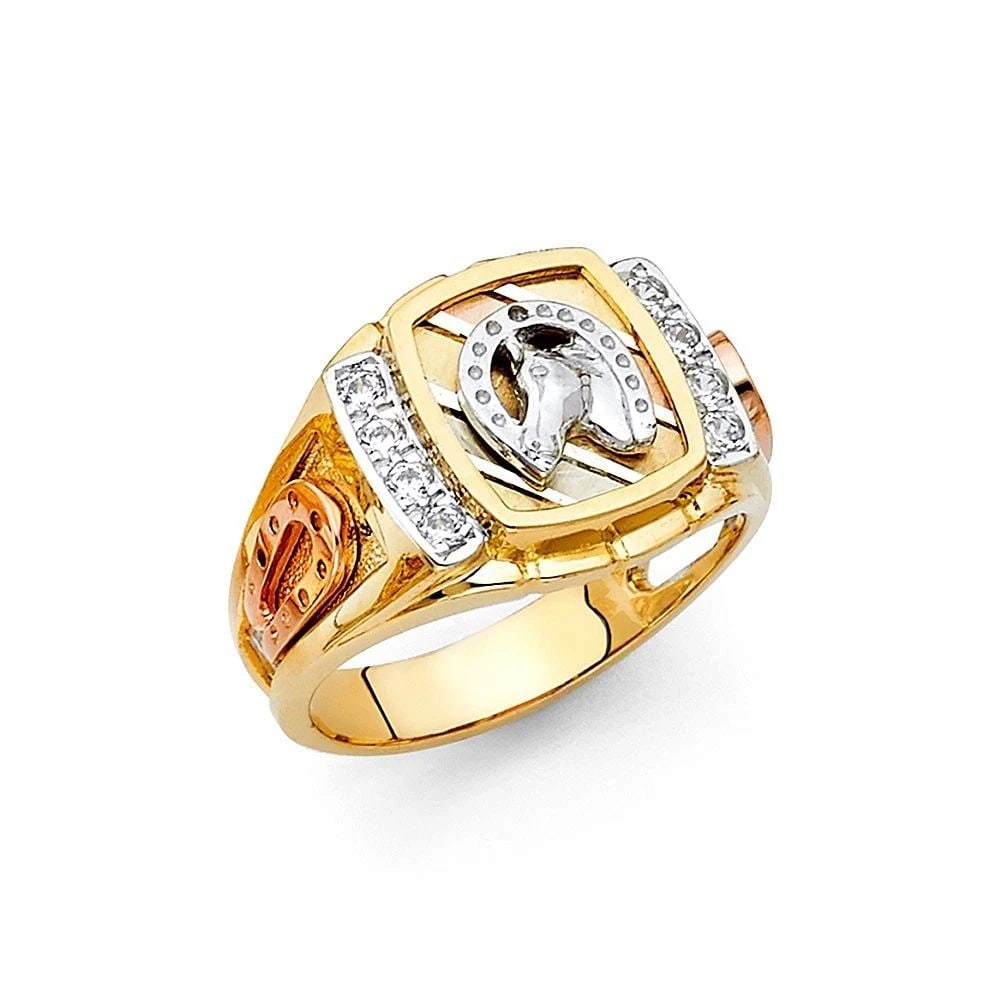 NEW 14K TRI COLOR GOLD LUCKY HORSE SHOE MEN'S RING - SIZE 10: NEW 14K TRI COLOR GOLD LUCKY HORSE SHOE MEN'S RING LUCKY HORSE SHOE MEN'S RING NEW 14K TRI COLOR GOLD WIDTH : 15 mm WEIGHT : 8.8g
