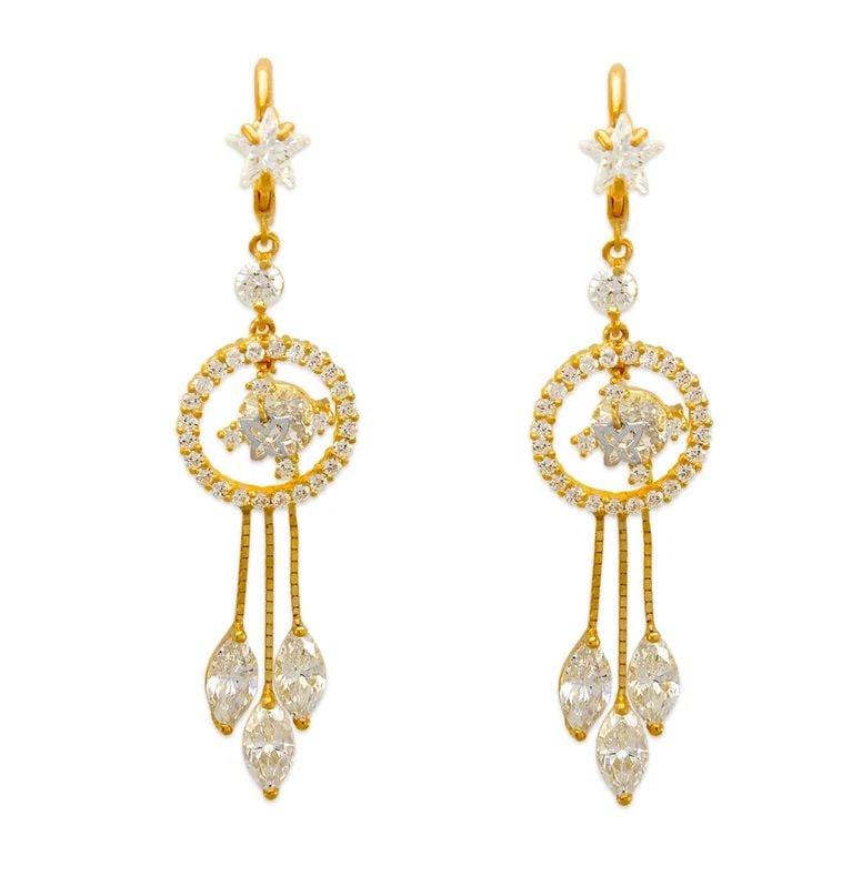 NEW 14K YELLOW GOLD FANCY DANGLING EARRINGS (1 of 2)